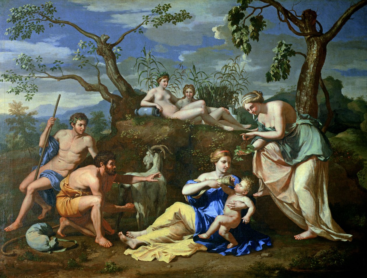 Het voeden van het kind Jupiter, c.1640 door Nicolas Poussin