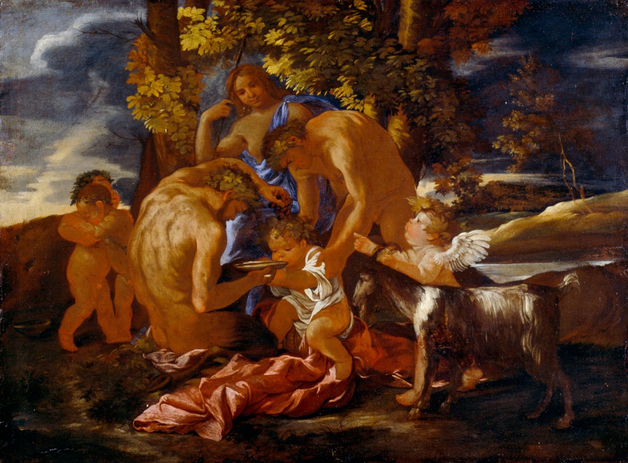 De opvoeding van Bacchus door Nicolas Poussin
