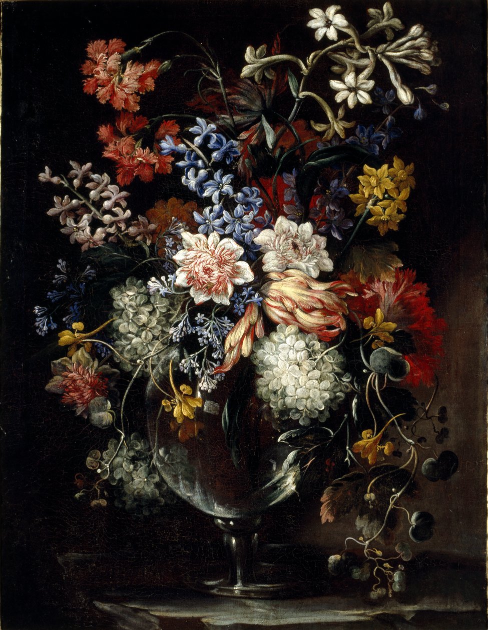 Bloemen in een vaas op een richel door Nicolas Baudesson