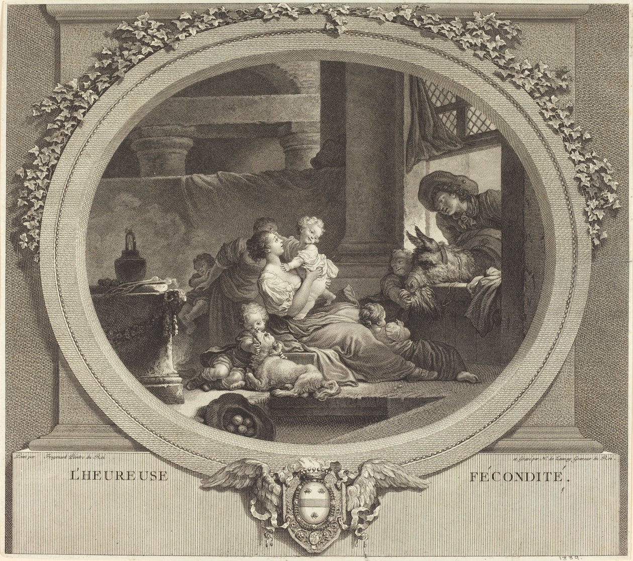 Het gelukkige vruchtbaarheid door Nicolas Delaunay after Jean Honoré Fragonard