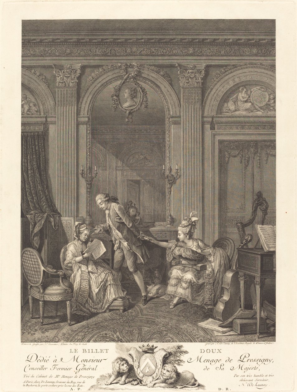 Het liefdesbriefje door Nicolas Delaunay after Nicolas Lavreince