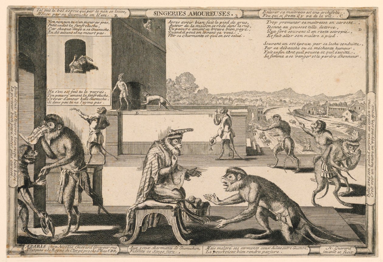 Singeries Amoureuses, Plaat 2 door Nicolas Guerard