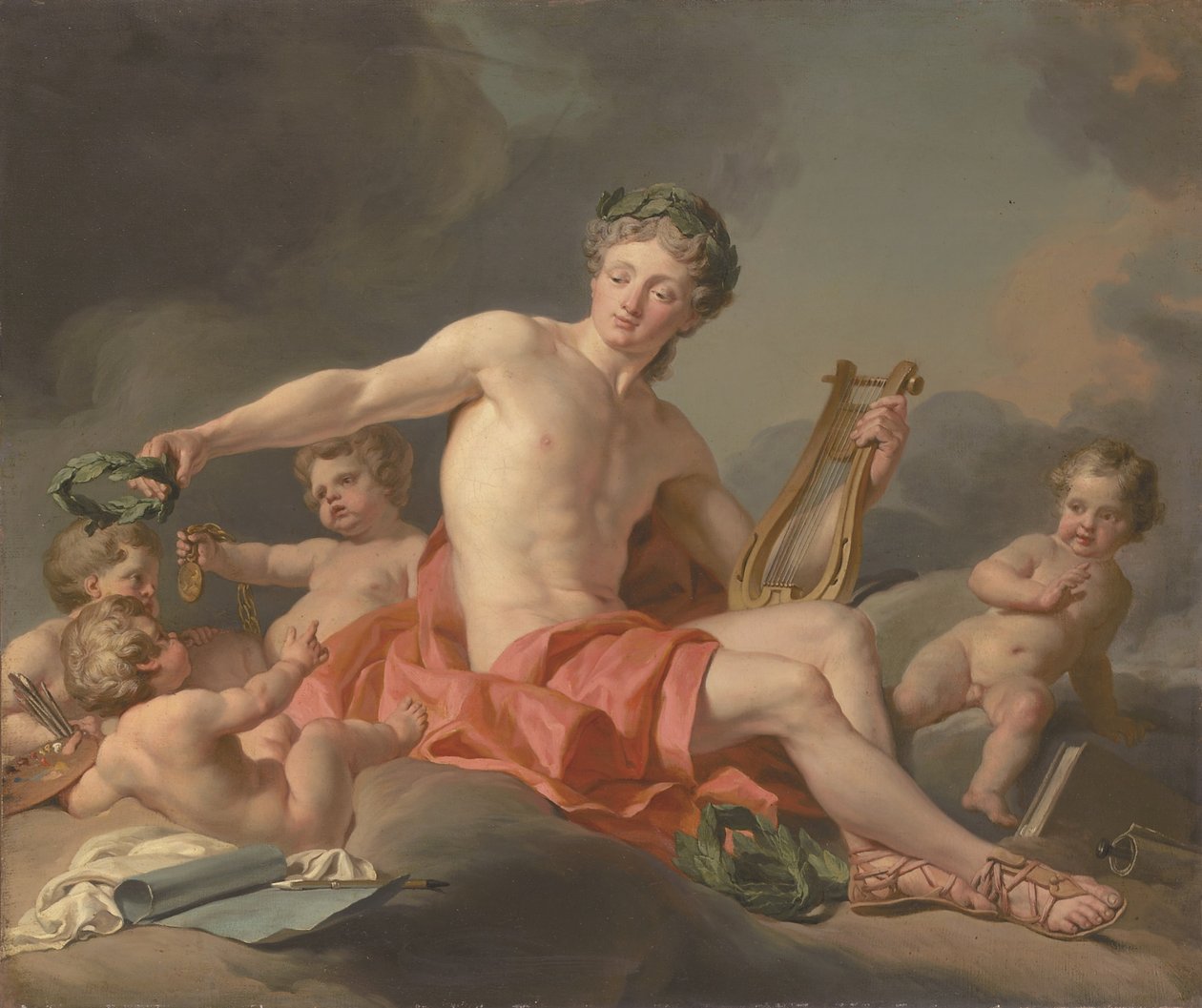 Apollo kroont de Kunsten door Nicolas Guy Brenet
