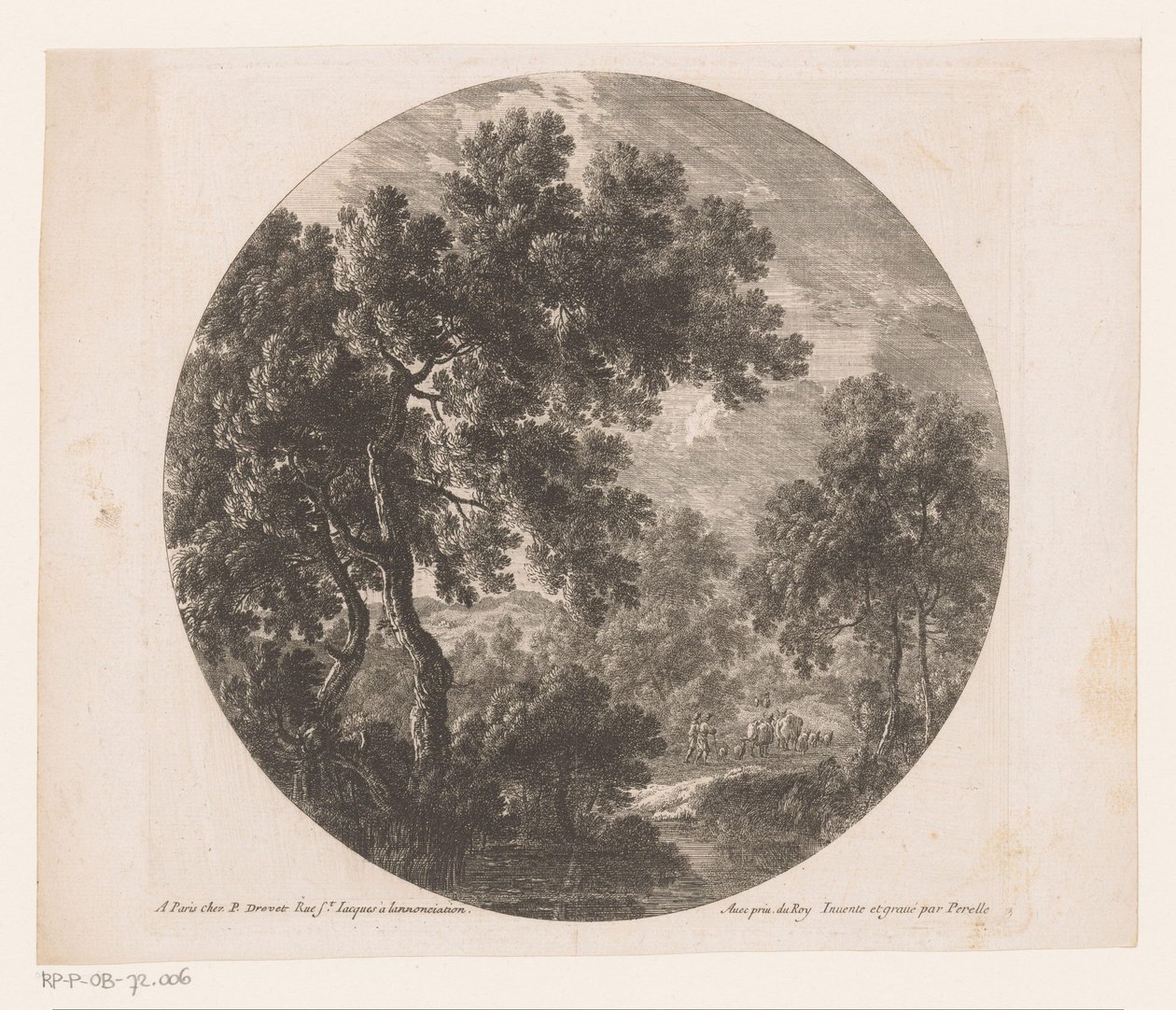 Boslandschap met twee mannen achter kudde door Nicolas Perelle