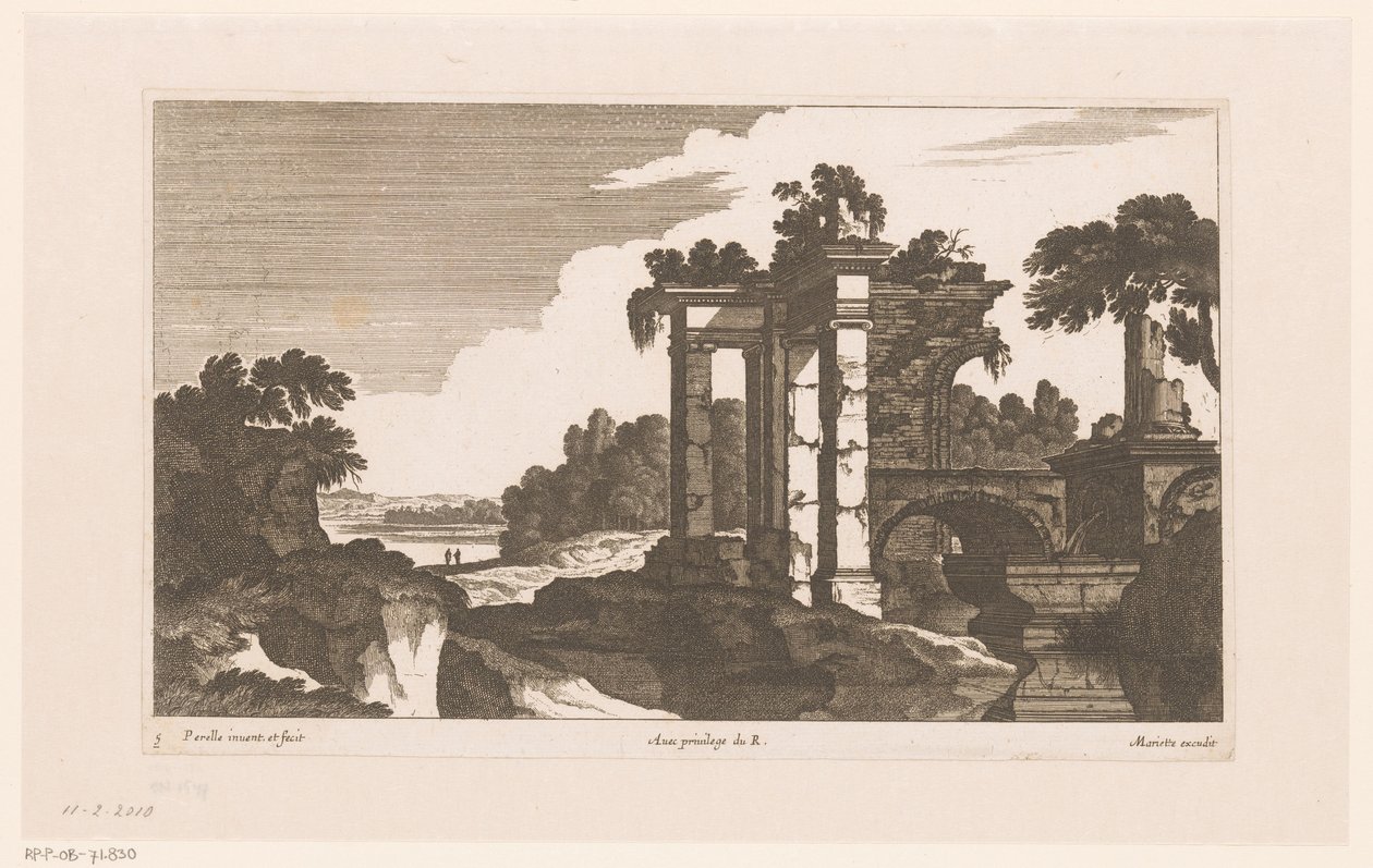 Landschap met antieke ruïnes door Nicolas Perelle