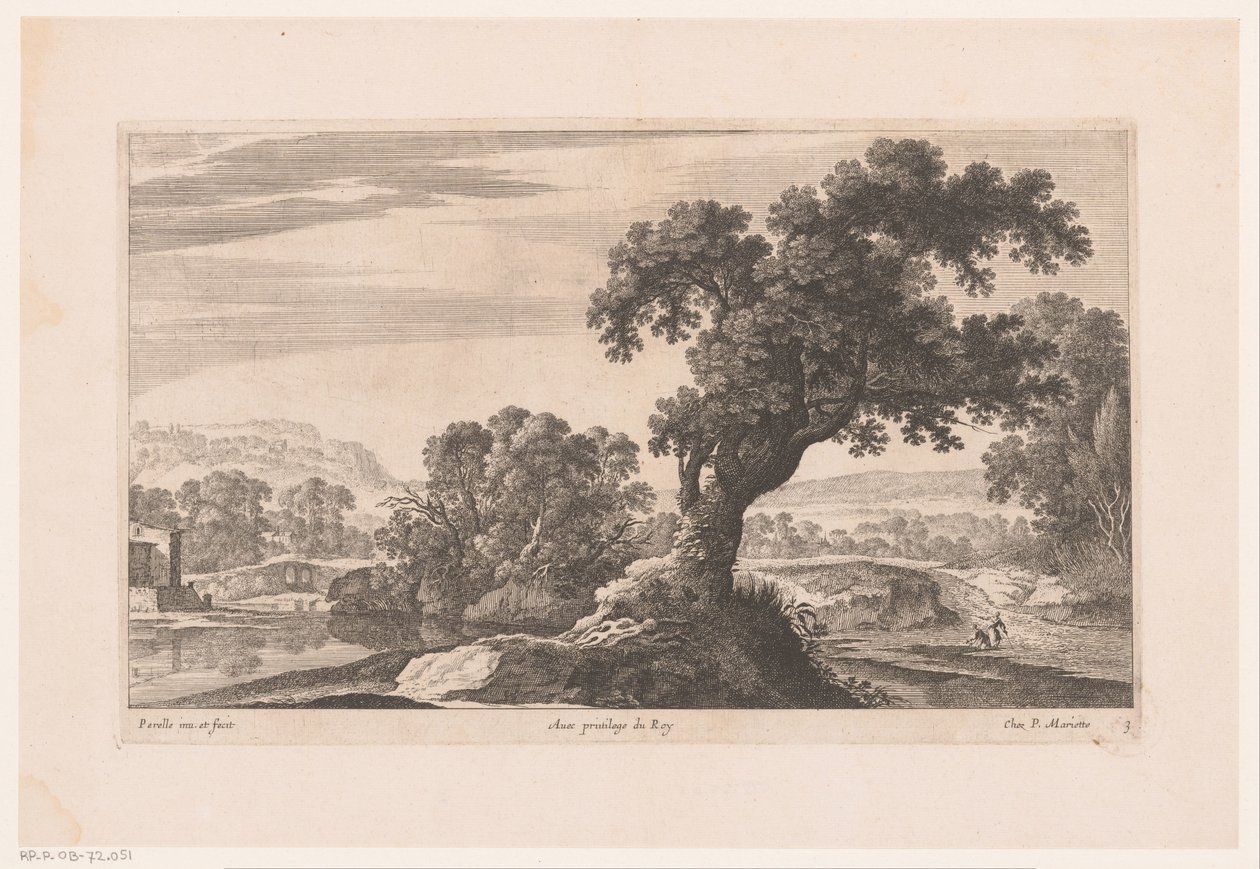 Landschap met boom bij meer door Nicolas Perelle