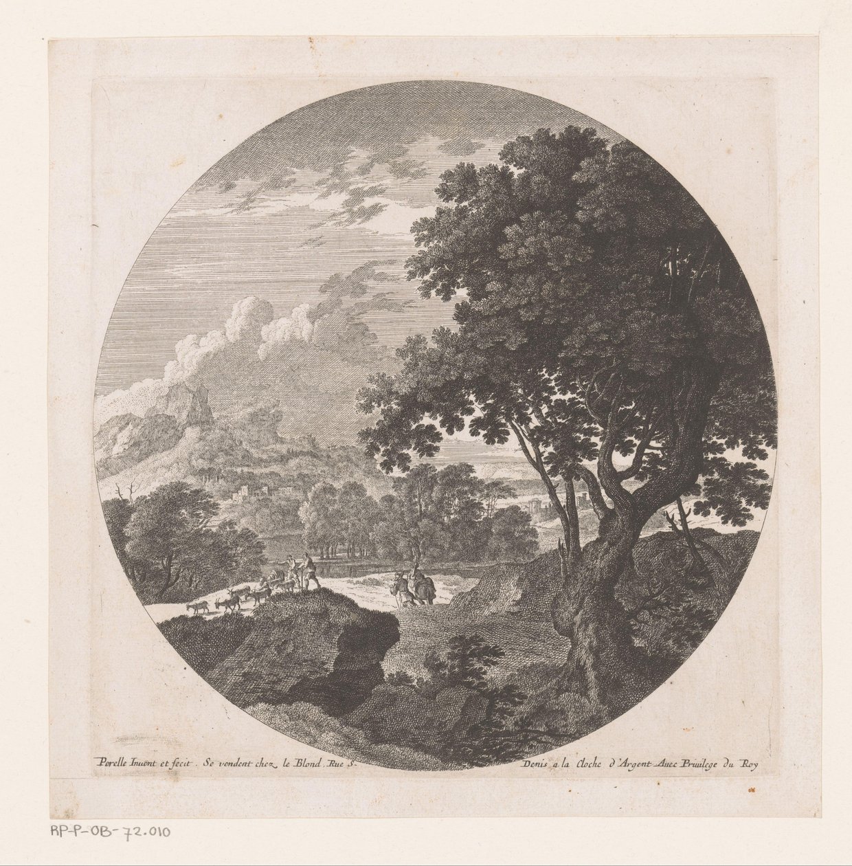 Landschap met twee mannen met kudde geiten door Nicolas Perelle
