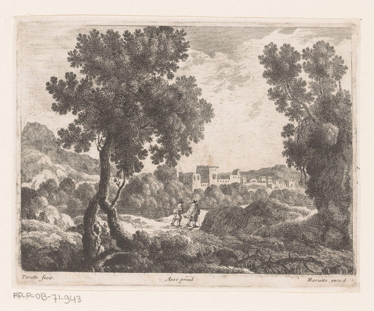 Landschap met twee wandelaars door Nicolas Perelle