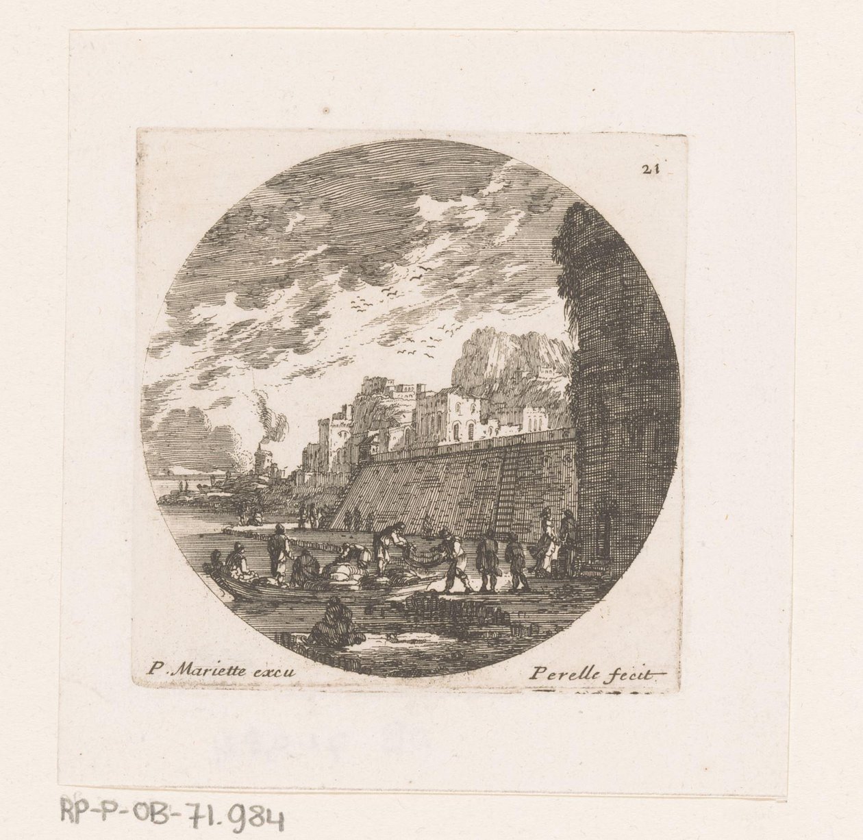 Stadsgezicht met aangemeerde roeiboot door Nicolas Perelle