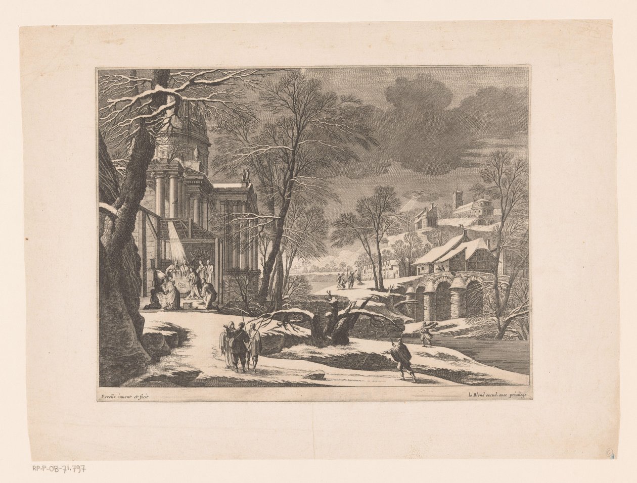 Winterlandschap met geboorte van Christus door Nicolas Perelle