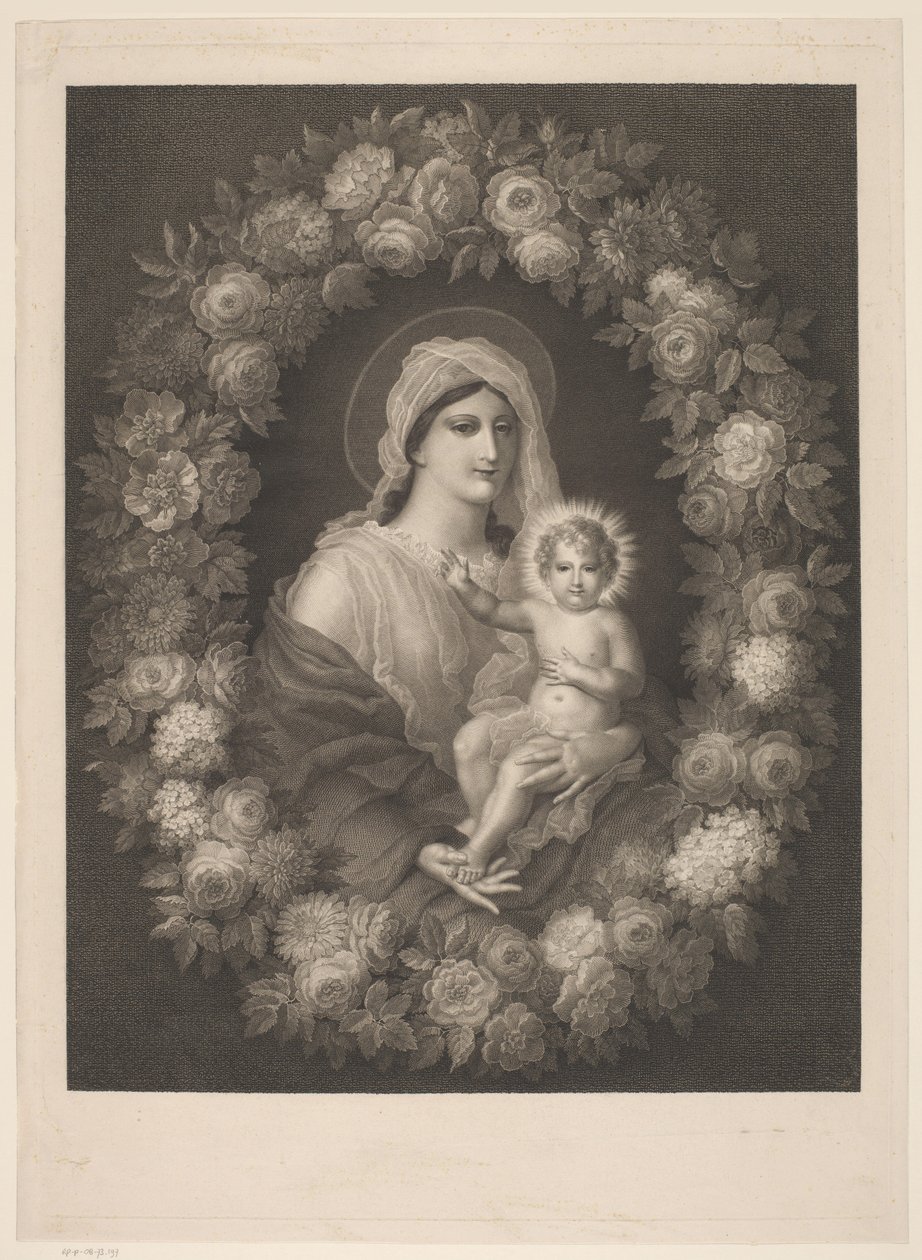 Maria met kind in bloemenkrans door Nicolas Pinet