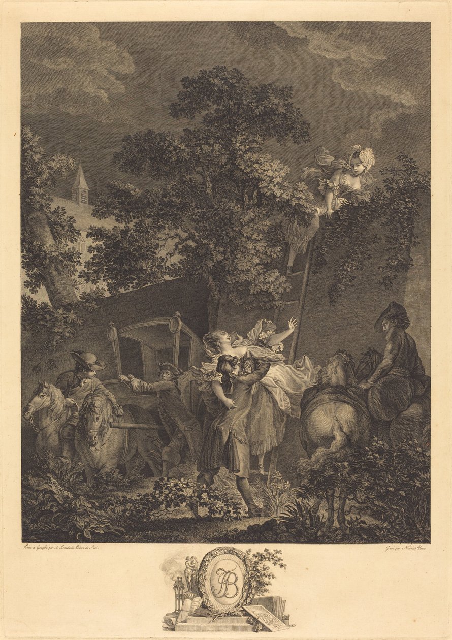 De Nachtelijke Ontvoering door Nicolas Ponce after Pierre Antoine Baudouin