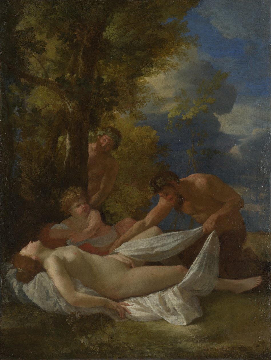 Nimf met saters, ca. 1627 door Nicolas Poussin