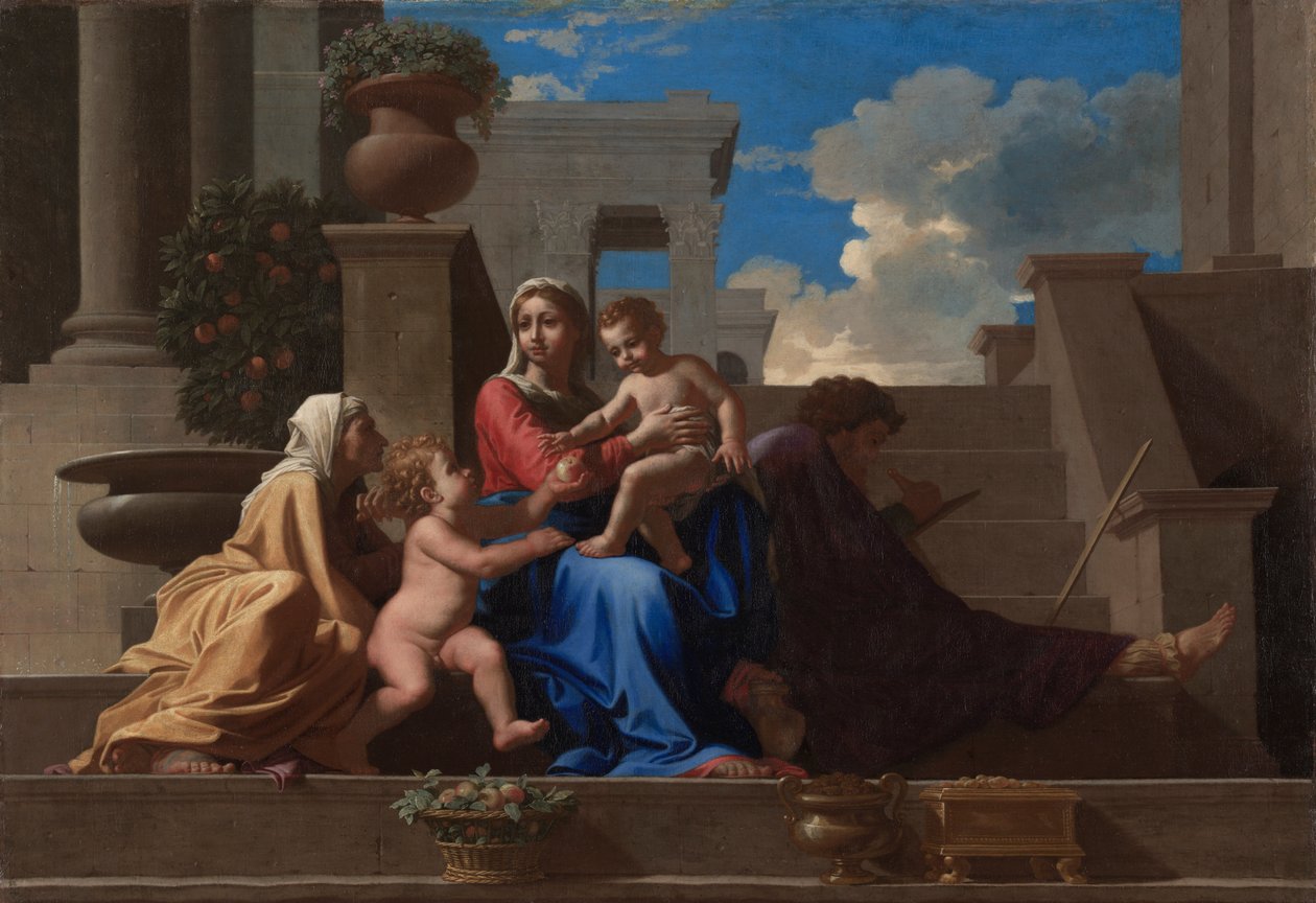 De Heilige Familie op de trappen door Nicolas Poussin