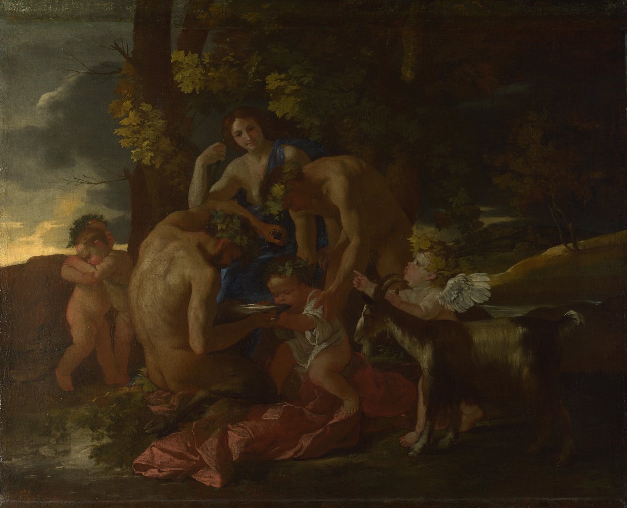 De opvoeding van Bacchus, ca. 1628-1629 door Nicolas Poussin