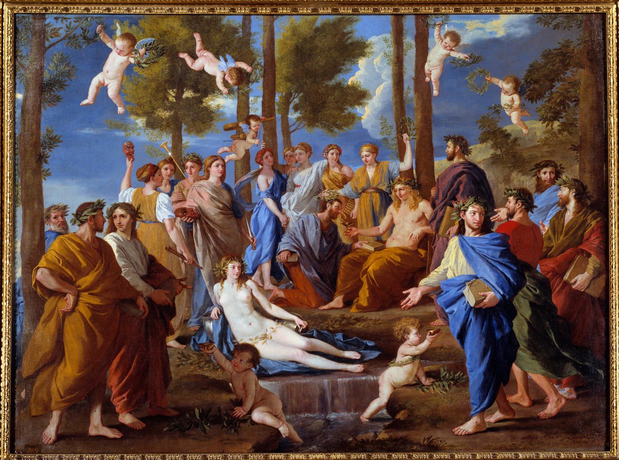 De Parnassus. De muzen Calliope door Nicolas Poussin