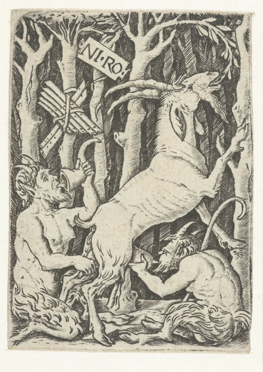 Twee satyrs drinken melk van geit door Nicoletto da Modena