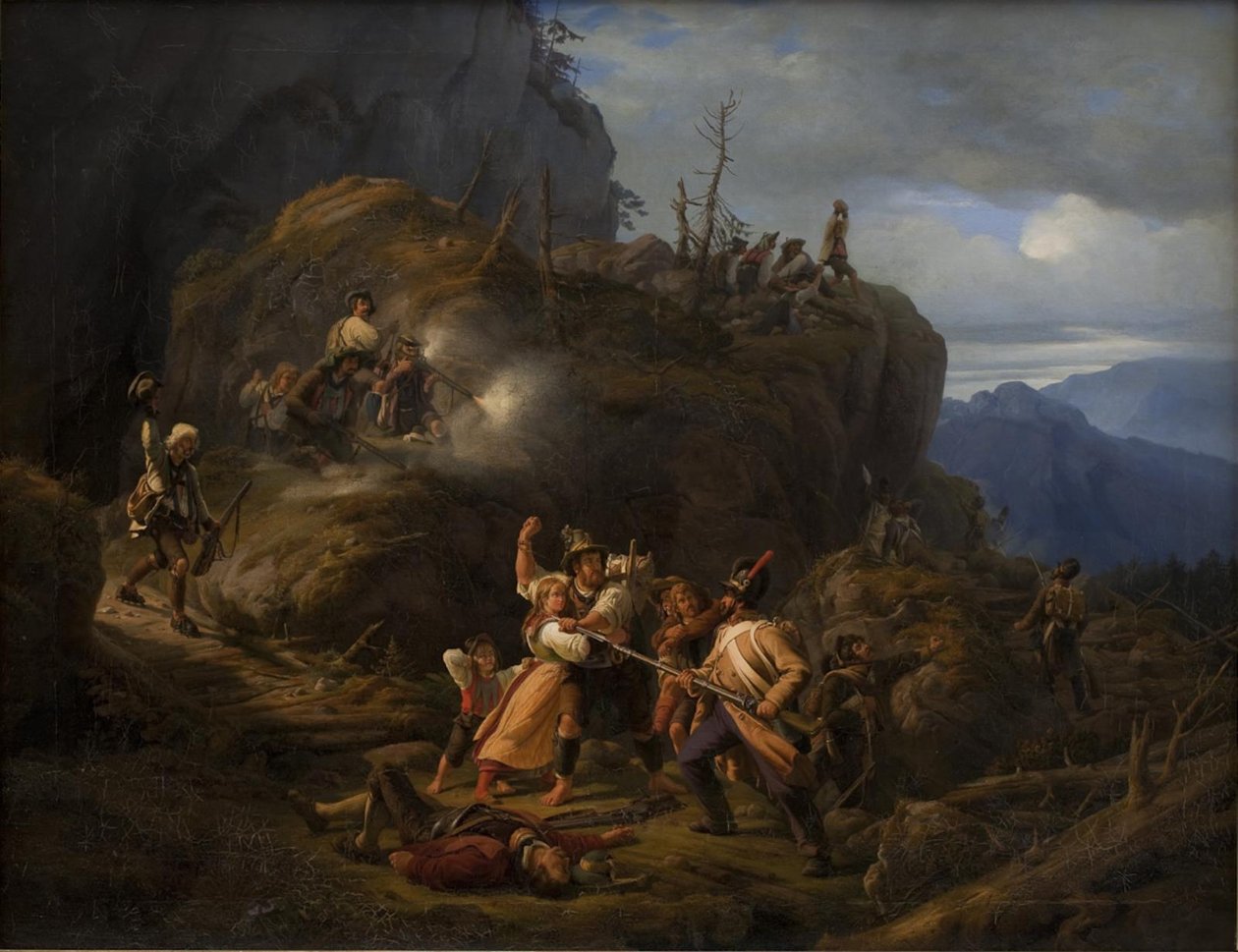Scène uit de Tiroolse oorlog in het jaar 1809 door Niels Simonsen