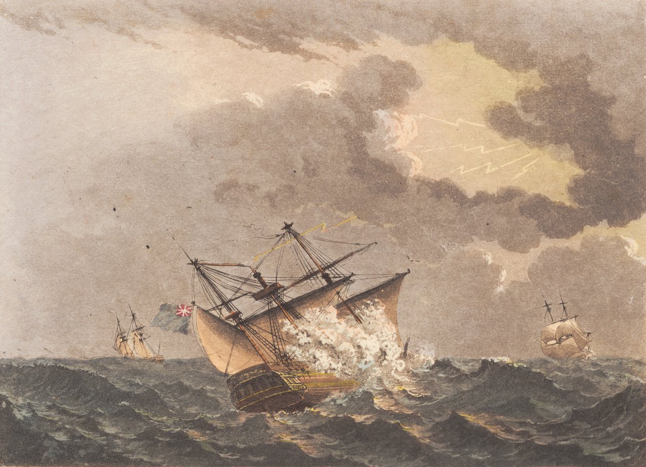 Een Engels schip getroffen door bliksem door Niels Truslew