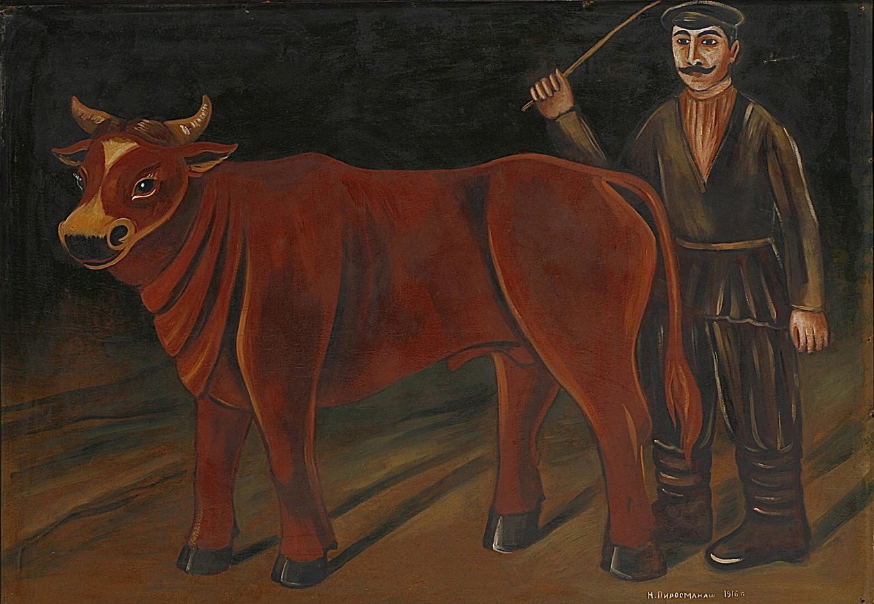 Boer met stier door Niko Pirosmani