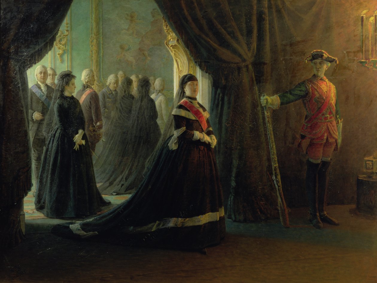 Catharina II (1729-96) bij de kist van keizerin Elizabeth (1709-61), 1874 door Nikolai Nikolajevitch Gay