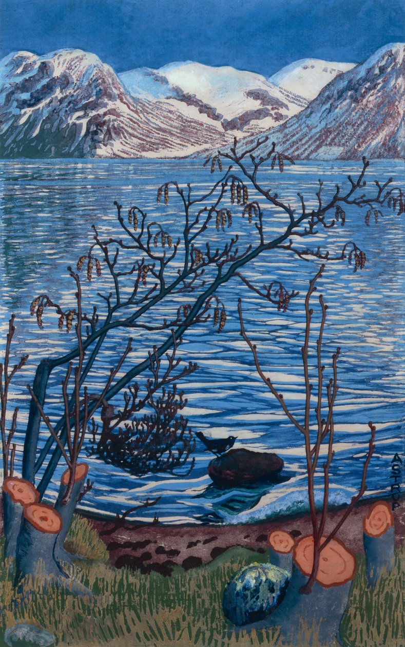 Vogel op steen door Nikolai Astrup