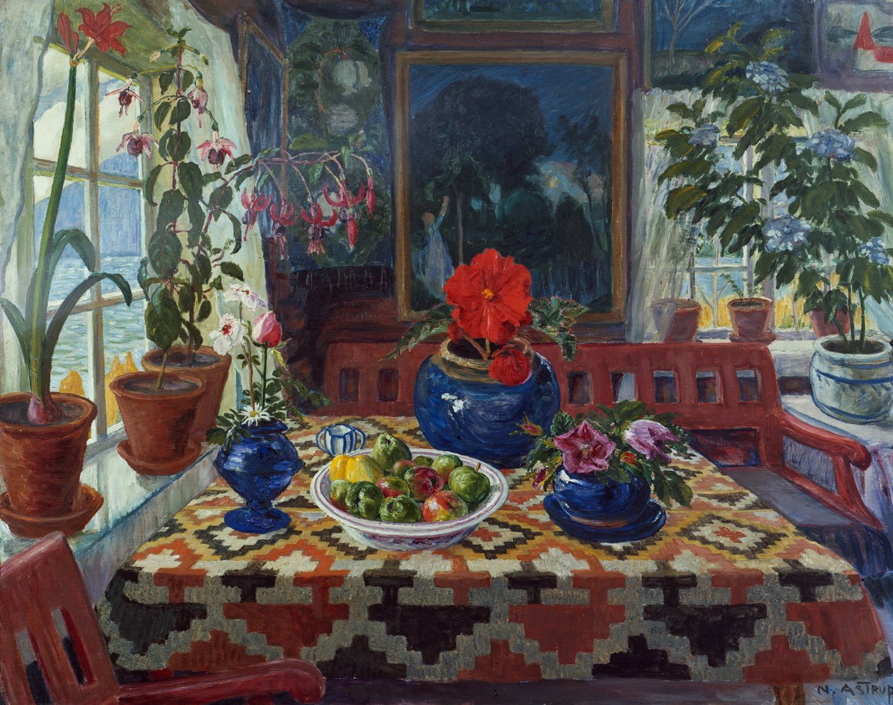 Interieur met een grote blauwe pot door Nikolai Astrup