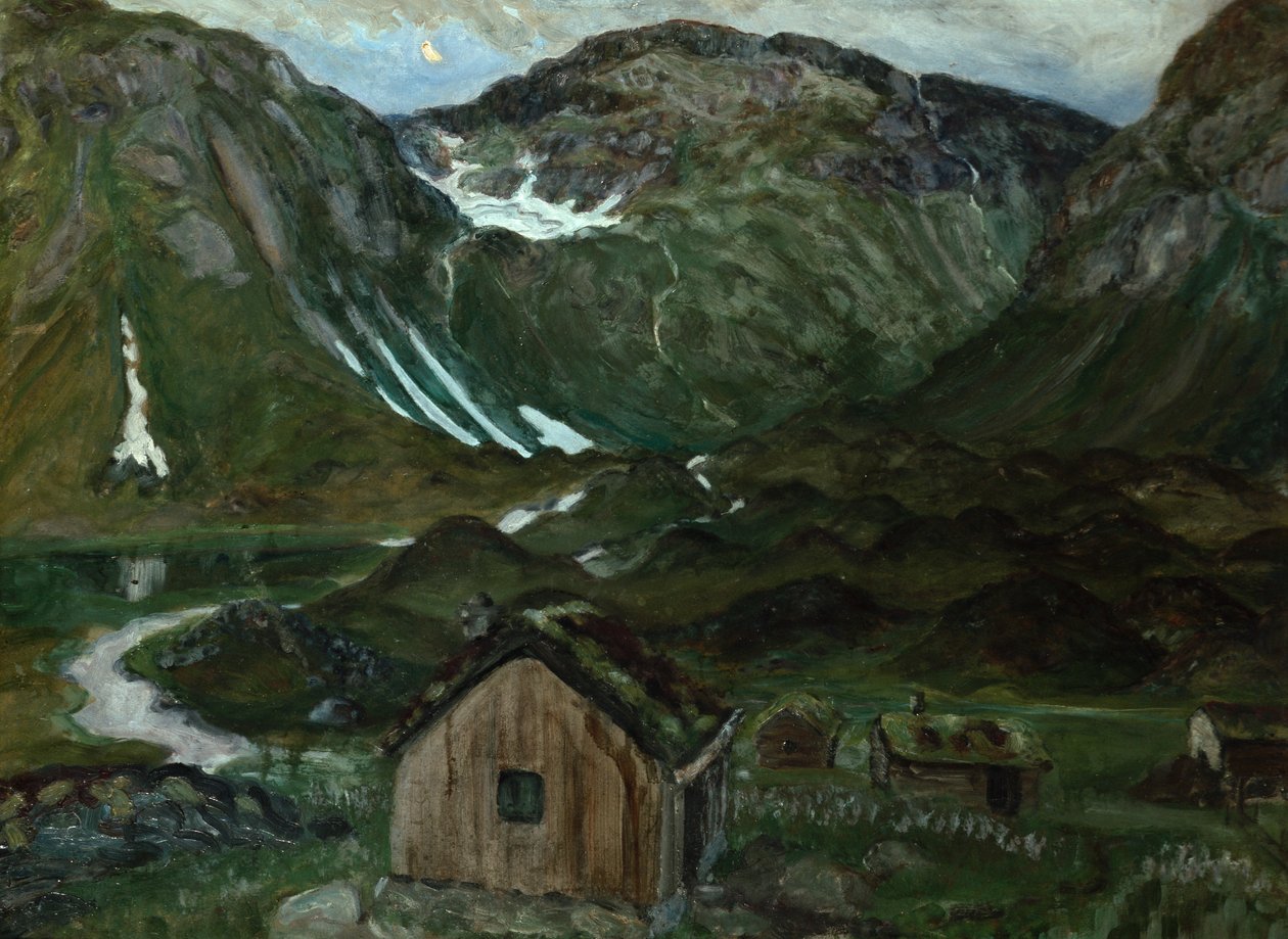 Weide in maanlicht door Nikolai Astrup