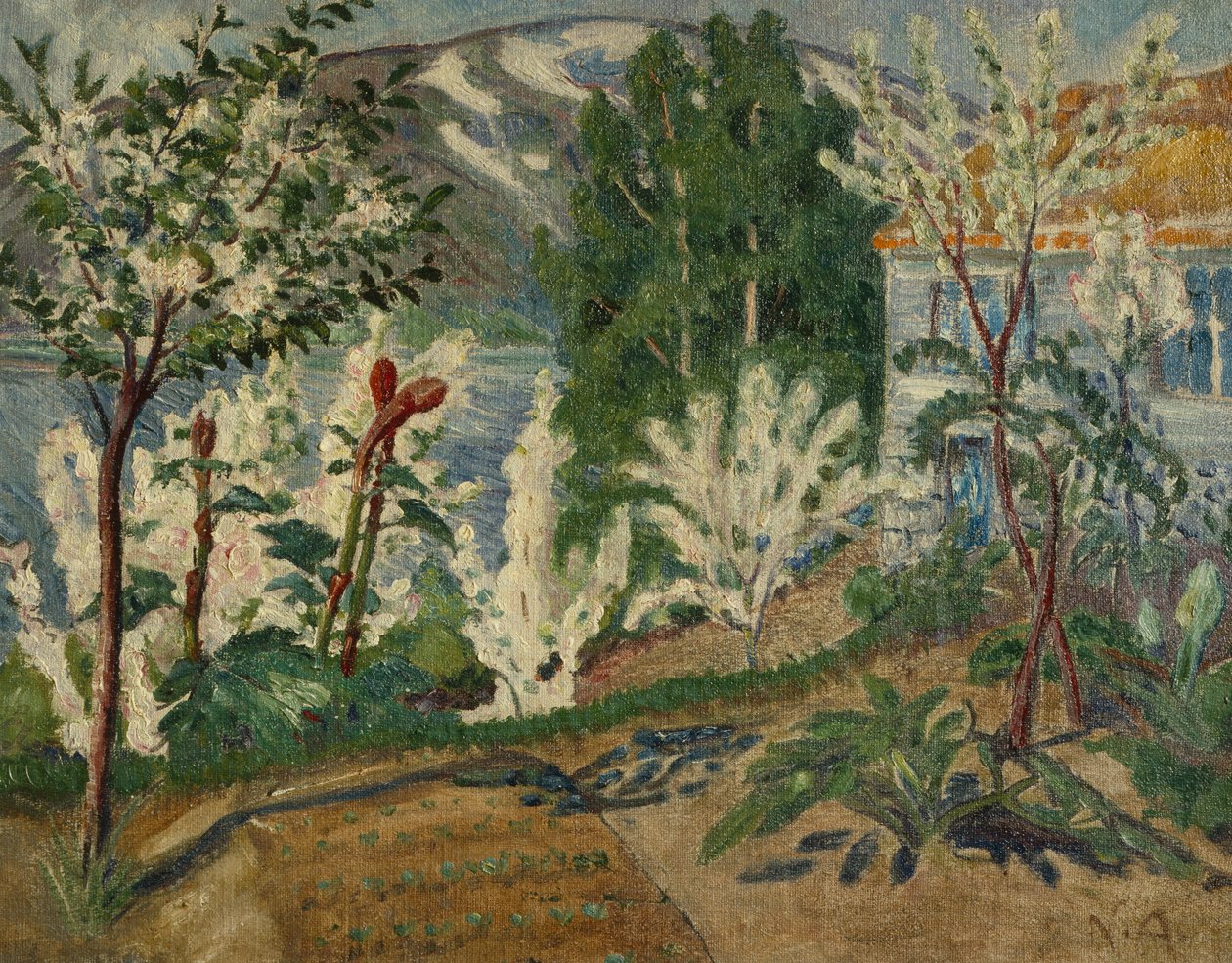 Witte bloemen bij Jølstravatnet door Nikolai Astrup