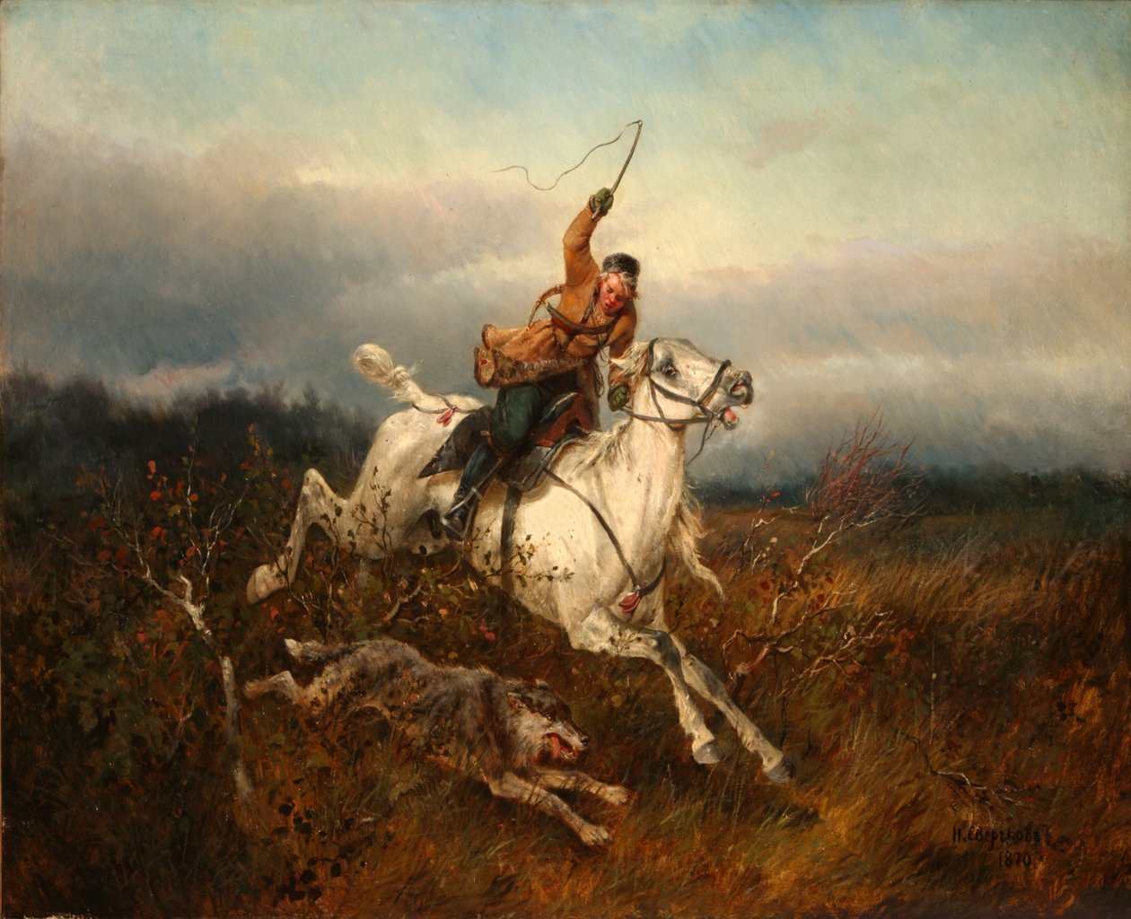 Wolvenjacht, 1870 door Nikolai Yegorovich Sverchkov