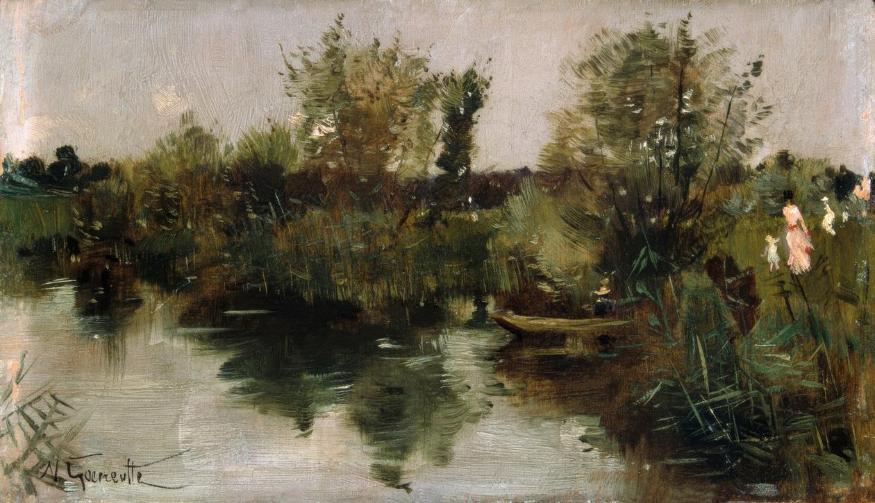 Idyllisch rivierlandschap door Norbert Goeneutte