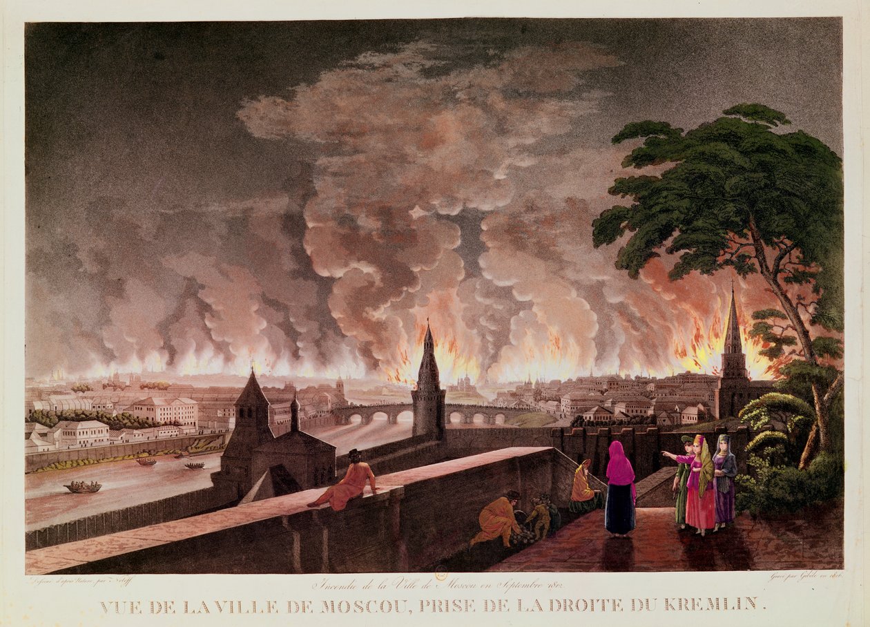 Brand in Moskou, september 1812, gegraveerd door Gibele, 1816 door Notoff