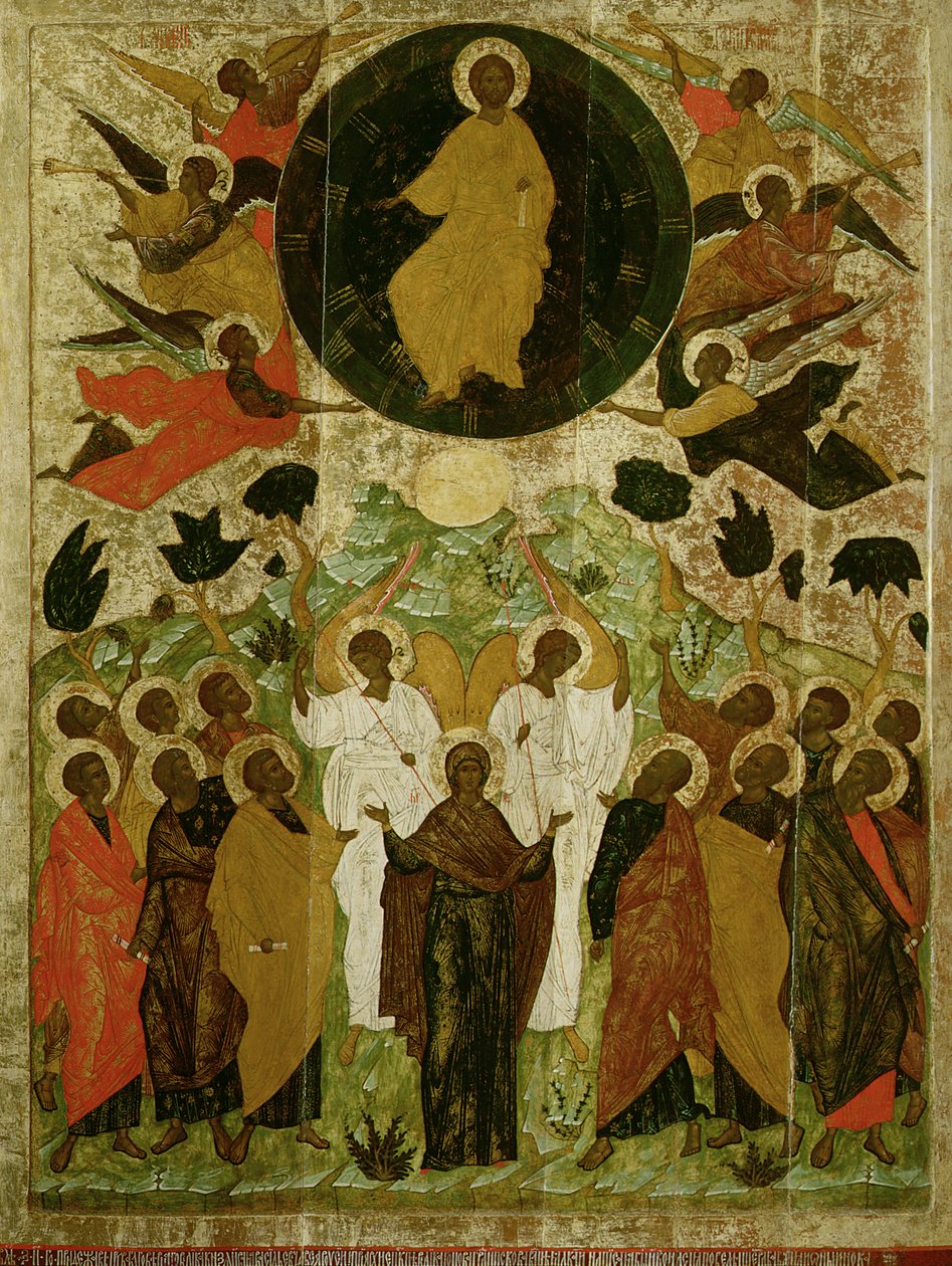 De Hemelvaart van Onze Heer, Russische icoon uit het Malo-Kirillov Klooster, Novgorod School, 1543 door Novgorod School