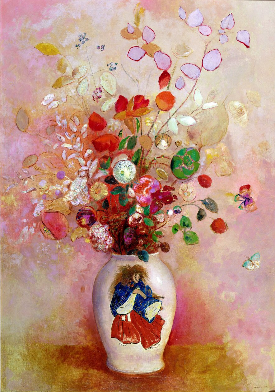Boeket bloemen in een Japanse vaas, c.1905-08 door Odilon Redon