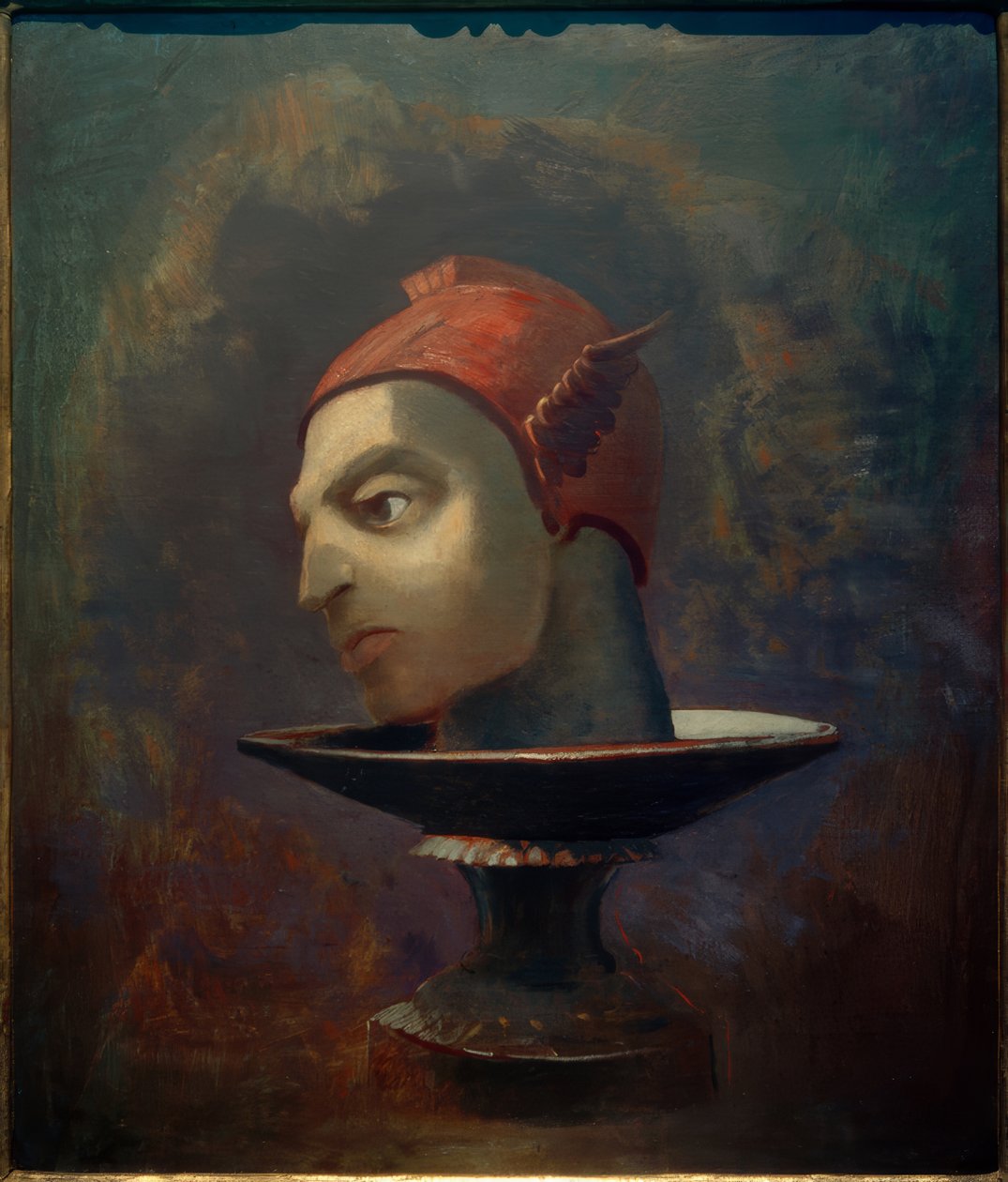 Het hoofd van Perseus (Het hoofd van Mercurius op een schaal) door Odilon Redon