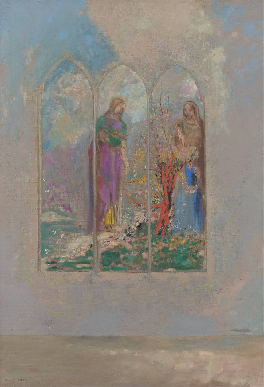 Devotie bij een rode struik door Odilon Redon