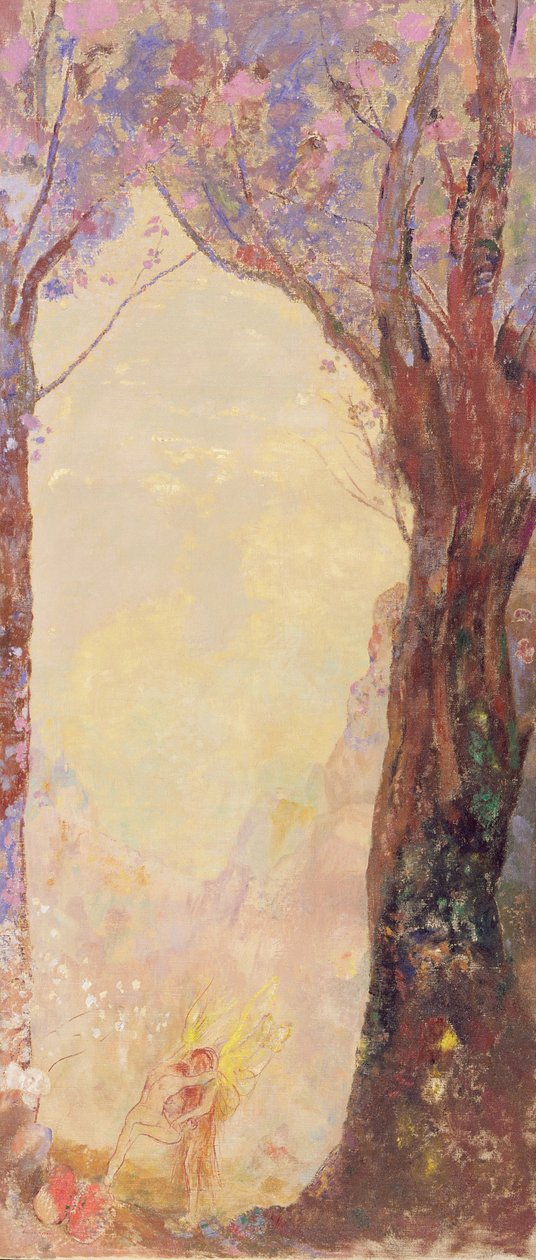 Jacob Worstelt met een Engel door Odilon Redon