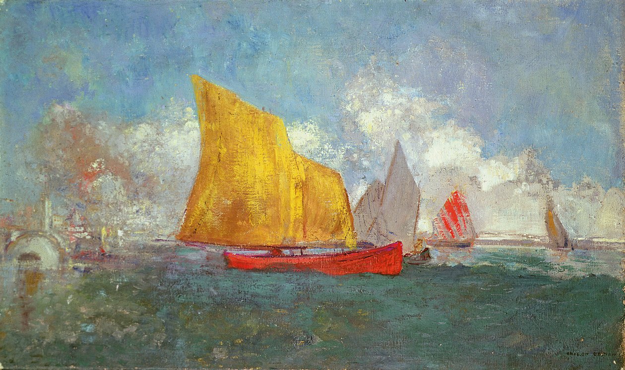 Jachten in een baai door Odilon Redon