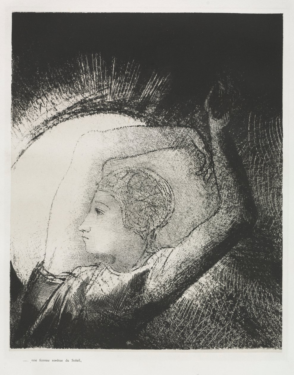 Een vrouw gekleed met de zon door Odilon Redon
