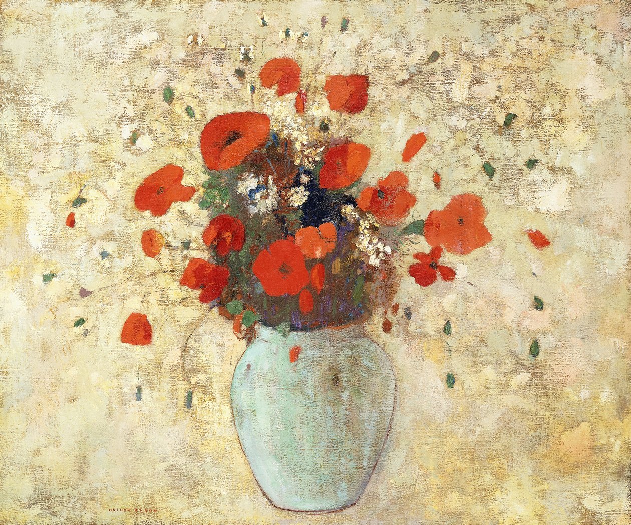 Vaas met klaprozen; Vase de Coquelicots, 1905-09 door Odilon Redon