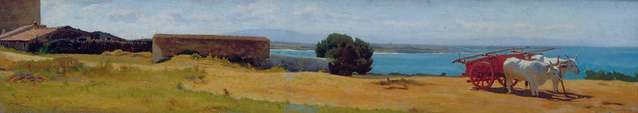 Rode wagen in Castiglioncello door Odoardo Borrani