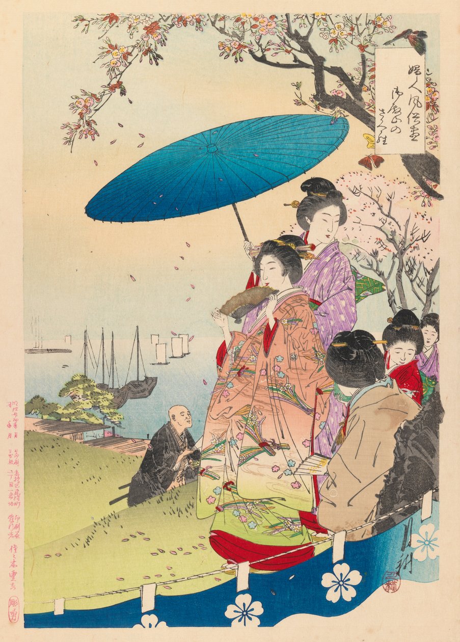 Geisha in de Lente, 1892 door Ogata Gekko