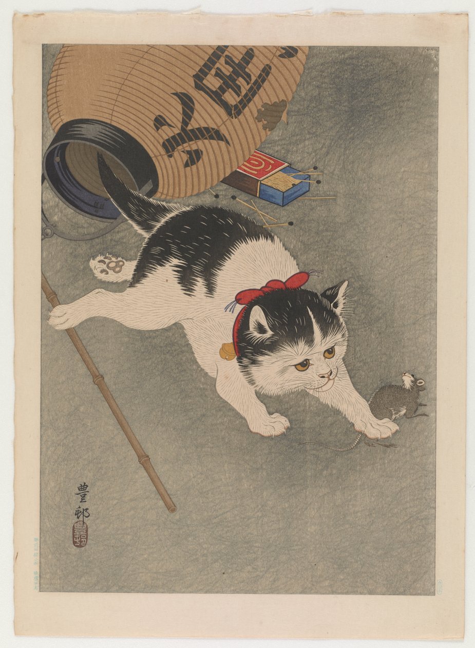 Kat en muis, ca. 1930 door Ohara Koson