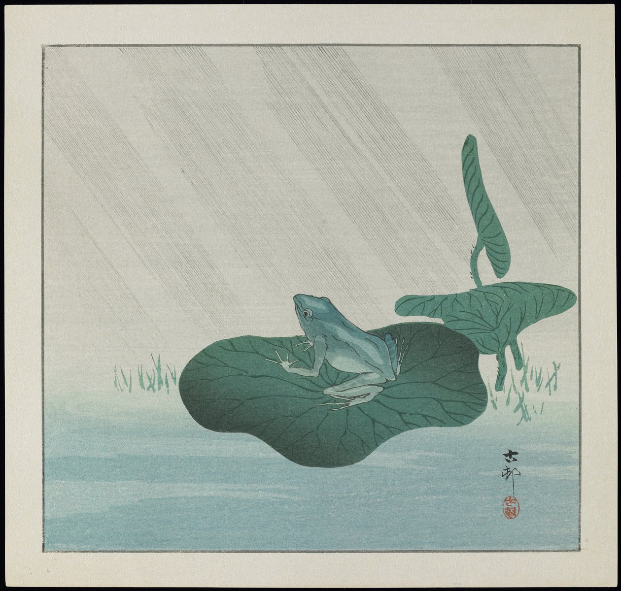 Kikker in de regen, voor 1912 door Ohara Koson