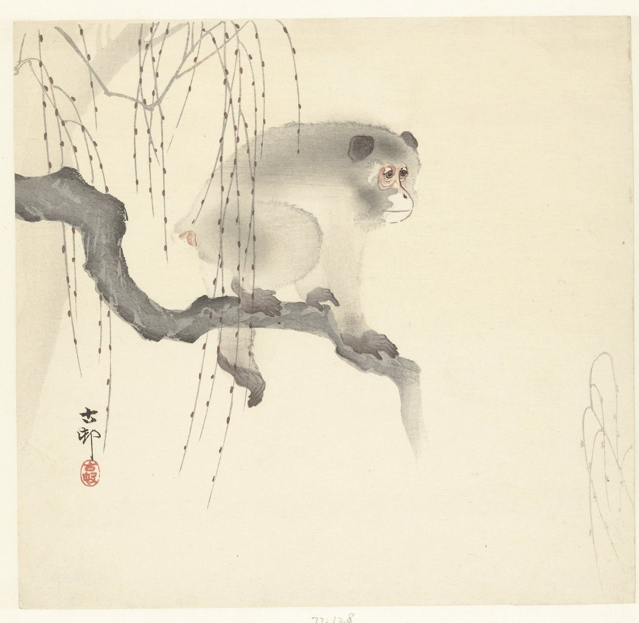 Aap op boomtak door Ohara Koson