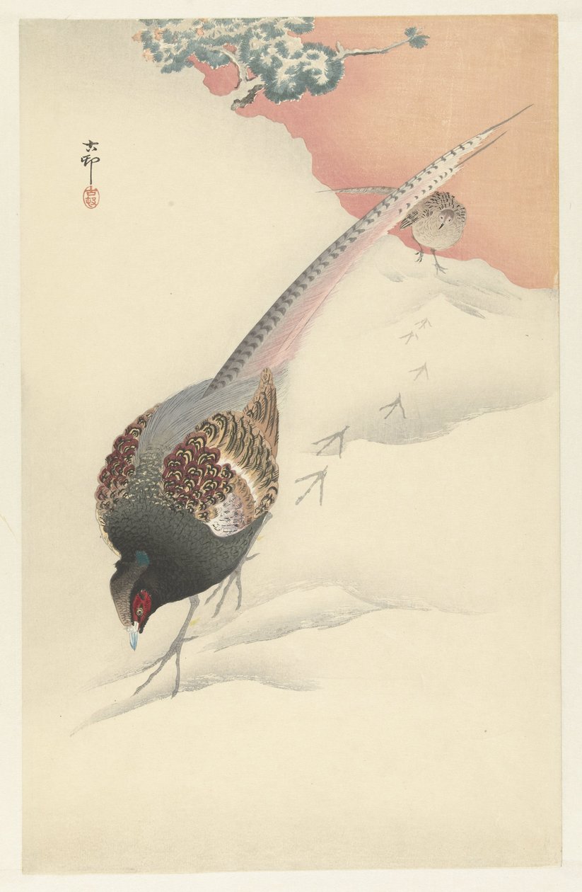 Fazantenkoppel in de sneeuw door Ohara Koson