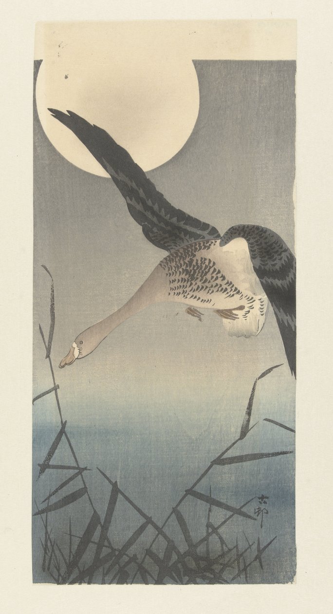 Kolgans bij volle maan door Ohara Koson