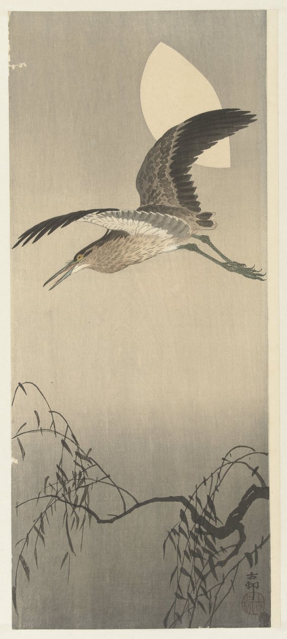 Reiger en maan door Ohara Koson