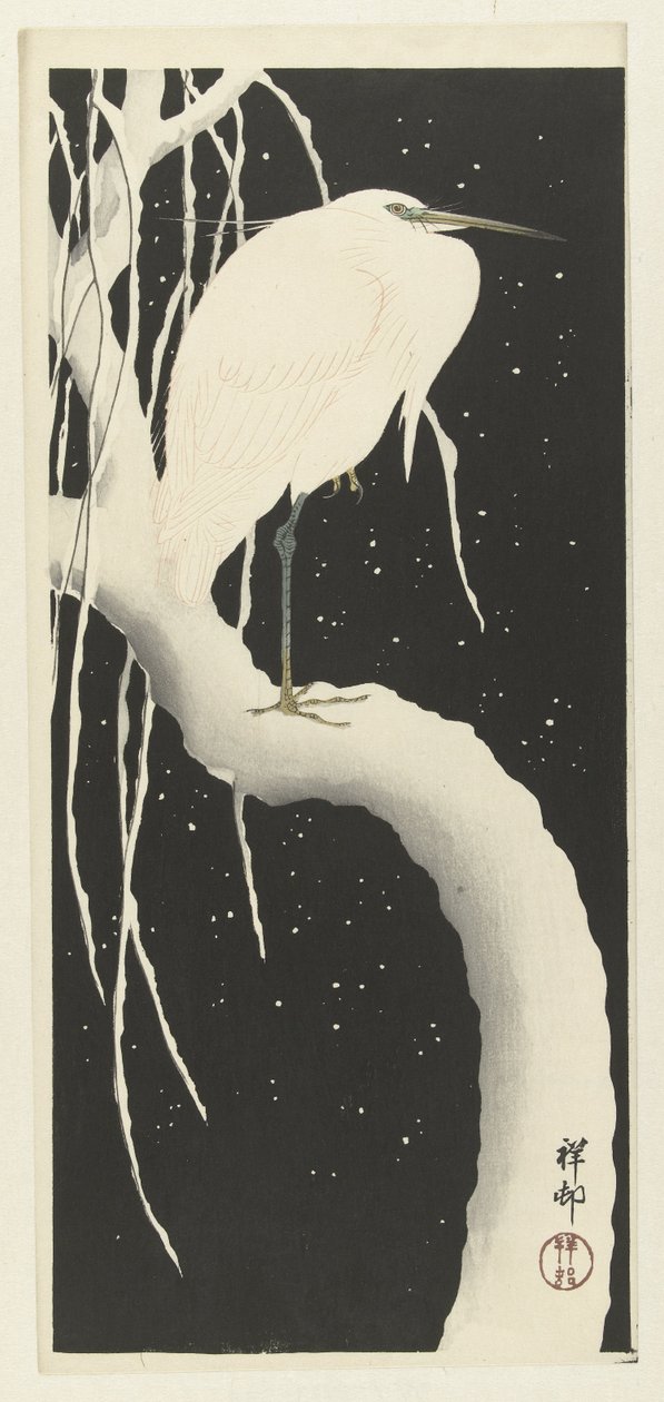 Reiger in sneeuw door Ohara Koson