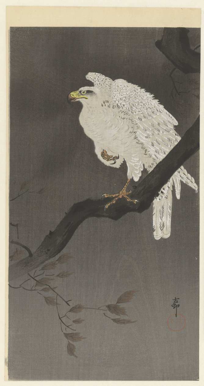 Sneeuwarend op een boomtak door Ohara Koson